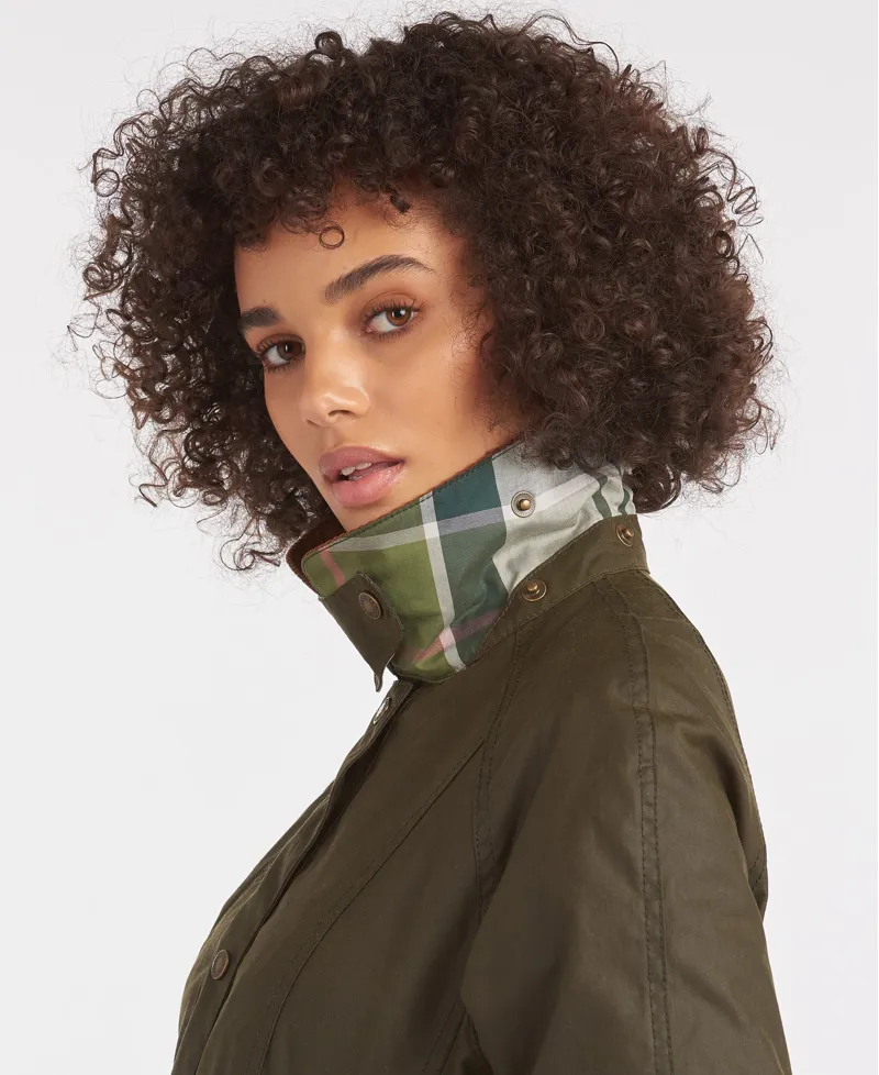 Barbour Ladies Aintree Wax Jacket Archive Olive/Pink Olive Tartan -7